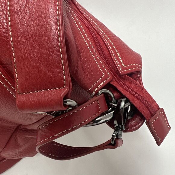 OiOi Diaper Bag Pompeian Red Leather Two Pocket Hobo Quality Made Few Flaws - Picture 2 of 13